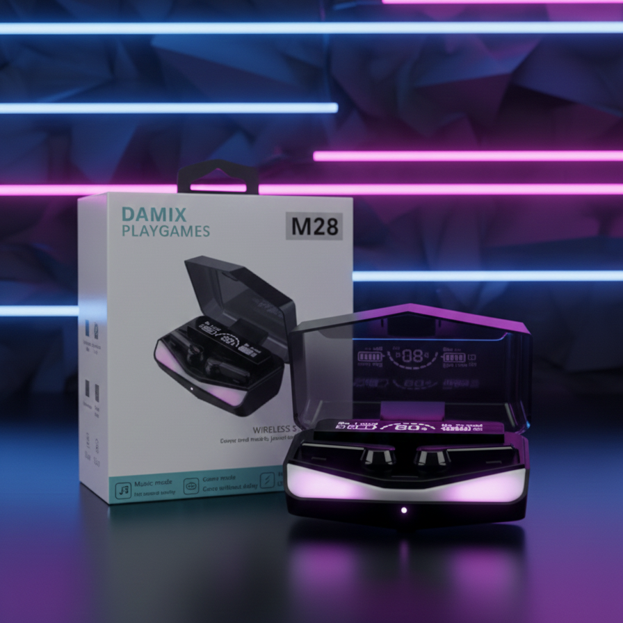DAMIX M28 Gaming Earbuds - RGB LED Wireless Earphones for Mobile Gaming