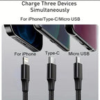3-in-1 Multi Charging Cable - Lightning/Type-C/Micro USB Universal Charger