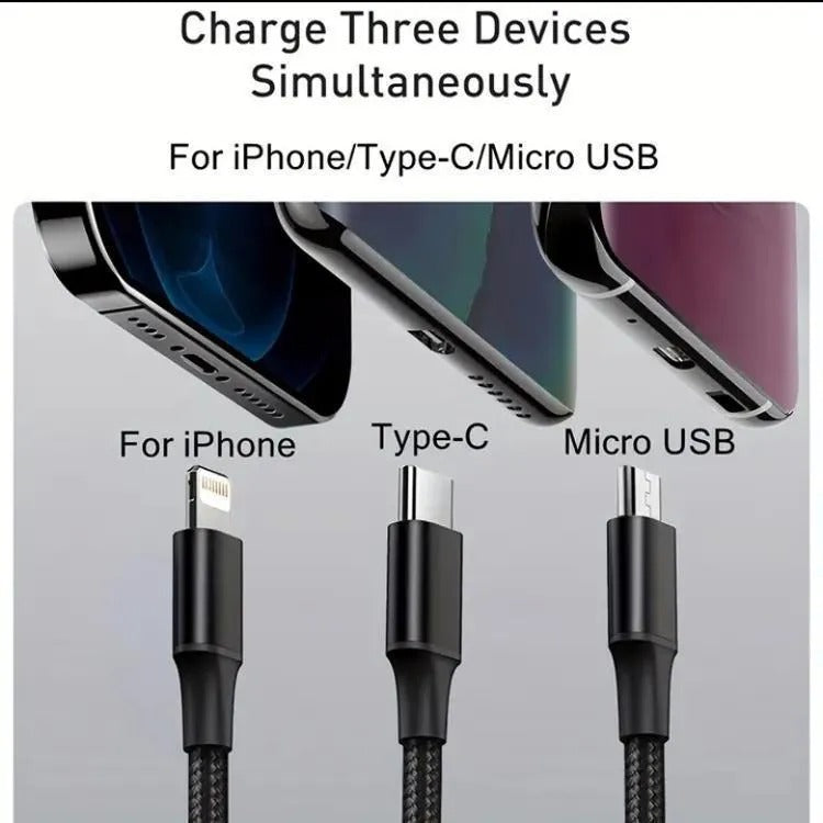 3-in-1 Multi Charging Cable - Lightning/Type-C/Micro USB Universal Charger