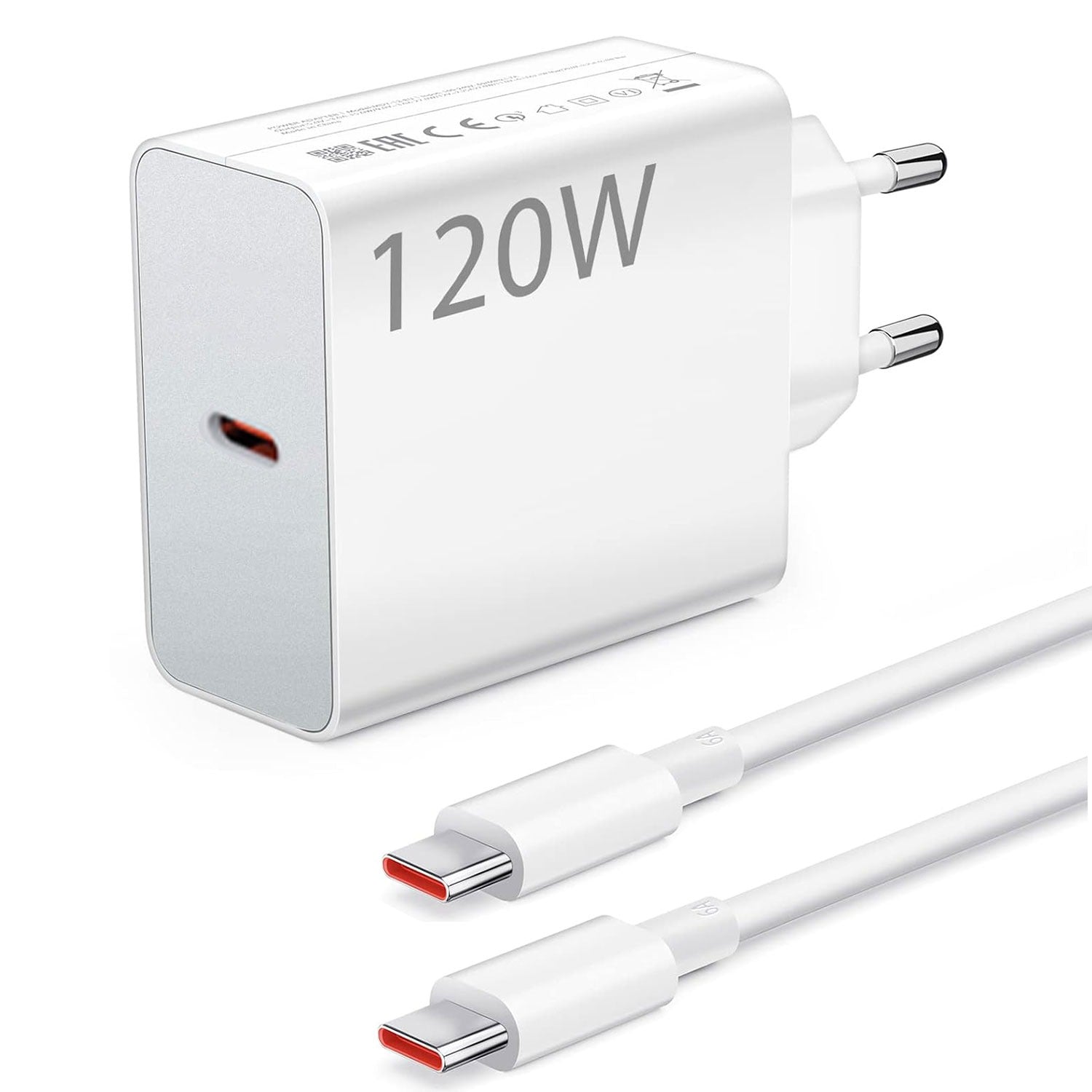 120W Dual USB-C Power Adapter with 2 Cables - GaN Fast Charger