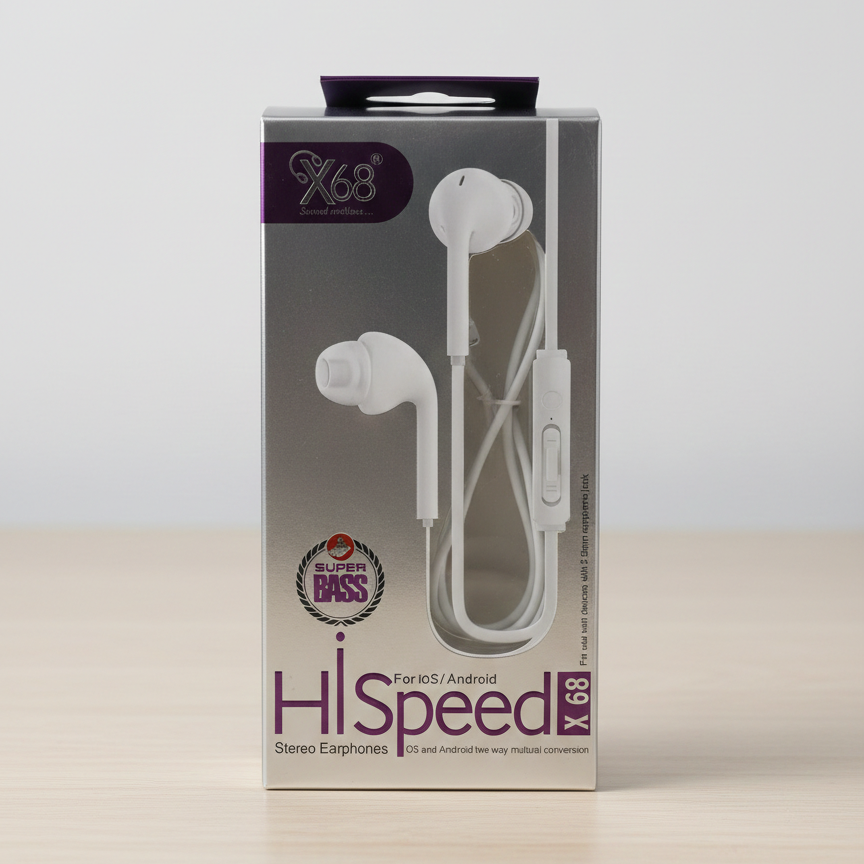 X68 Hi-Speed Stereo Earphones - Super Bass with Built-in Mic