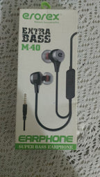 Esorex M-40 Extra Bass Earphones - Super Bass with Mic Black