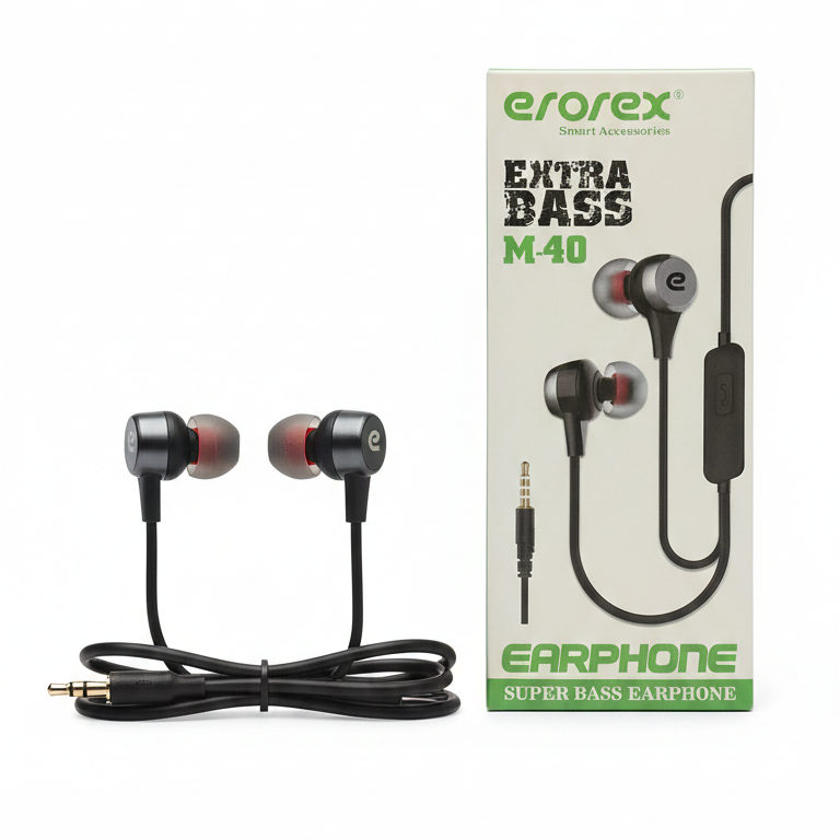 Esorex M-40 Extra Bass Earphones - Super Bass with Mic Black